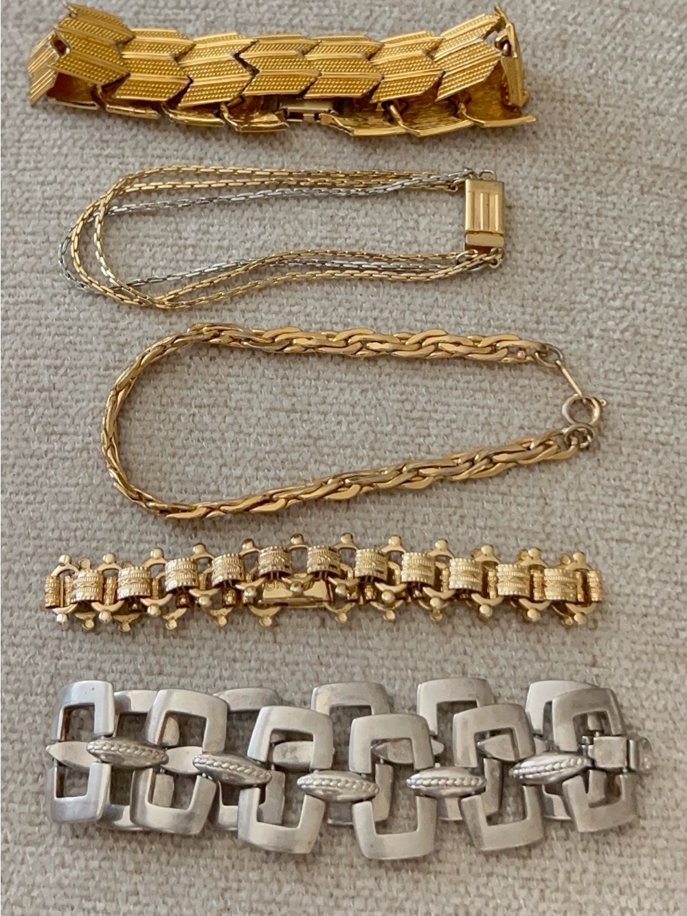 Vintage Bracelets (5) Dual tone Gold/ Silver Avon, Napier, Sarah Coventry, Monet